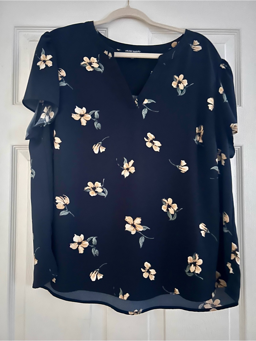 Hilary Radley Navy Floral V-Neck Flutter Sleeve Top
